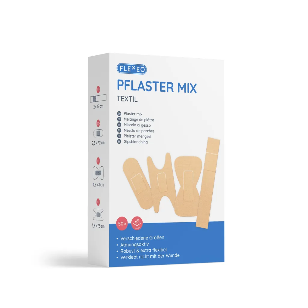 FLEXEO Pflaster Mix textil beige, 4 Pflastertypen, 50 Pflaster